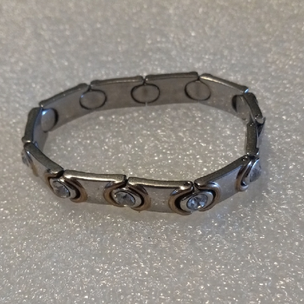 Elegant Stainless Steel Silver, Gold, And Crystal Women's Bracelet